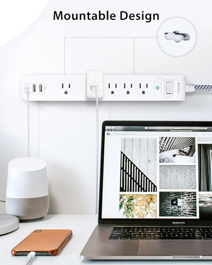 Surge Protector Power Strip - 10 FT Long Extension Cord with 5 Widely AC Outlets 3 USB Ports, Flat Plug with Overload Surge Protection for Home, Office, Dorm Essentials (2 Pack)