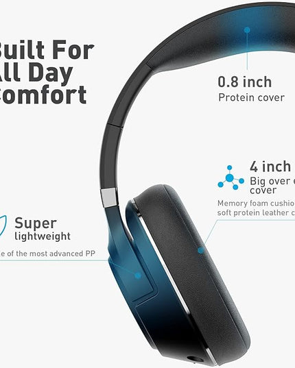 H300 Wireless Headphones Bluetooth with Microphone, Over Ear Headsets with USB Dongle & Mute, Environmental Noise Cancelling Retractable Mic for Work Office Meeting Laptop Computer (Black)