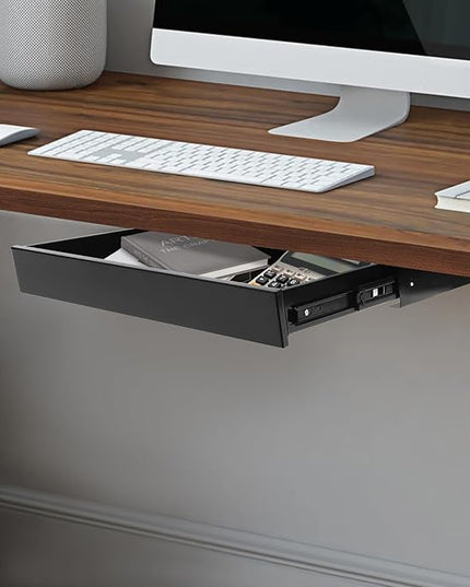 Under Desk Drawer Slide Out For Office Desk, Storage Organizer For Sit Stand Workstation, 22” x 14” x 3”, Black