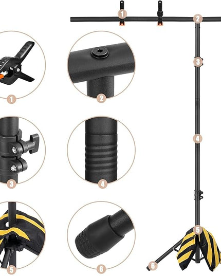 6.5x3.2ft T-Shape Backdrop Stand, Adjustable Background Support Stand Kit, Portable Photo Banner Holder with 4 Spring Clamps, Sandbag, Carry Bag for Party, Wedding, Photography and Decoration