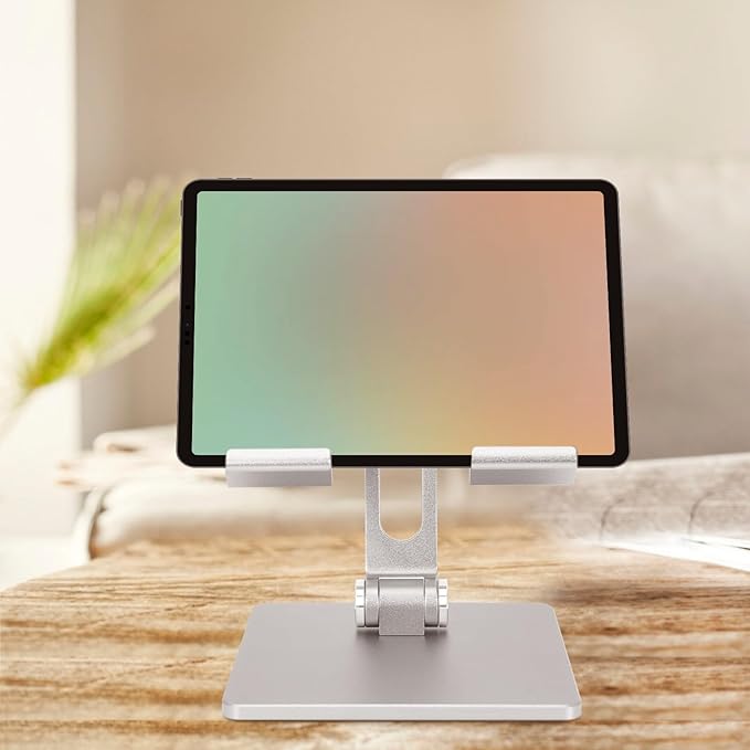 BESPORTBLE Foldable Aluminum Alloy Tablet and Laptop Stand Portable Adjustable Computer Holder for Desk Use Compatible with Ipad and Notebooks Silver Gray