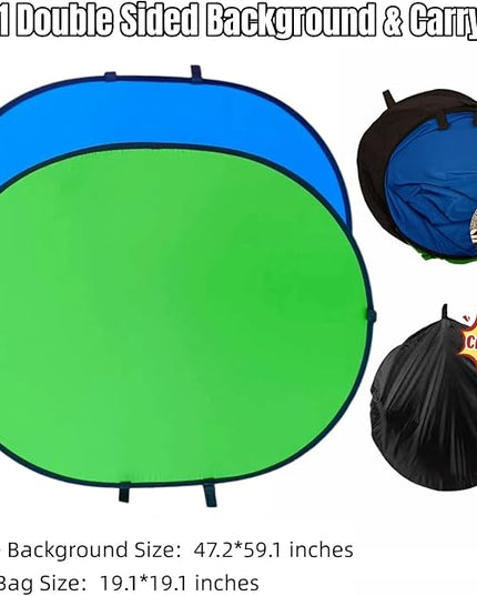 Blue Green Screen Backdrop Double Sided Collapsible Greenscreen Backdrop with Carrying Bag,Portable Pop Up Green Screen Background for Streaming Webcam (Blue & Green, 47.2 * 59.1")