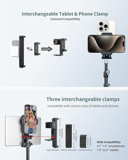 Large Screen Teleprompter Holder for Tablet & Phone with 70.8" Extendable Tripod, Dual Device Design, Compatible with iPad/iPhone/Samsung and More. Perfect for Live Streaming/Video Recording