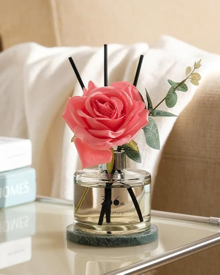 396 st. Rose Flower Reed Diffuser, Black Cherry, 200ml(6.7oz) / Reed Diffuser Sets, Home Fragrance, Scented Oils, Home & Bathroom Décor