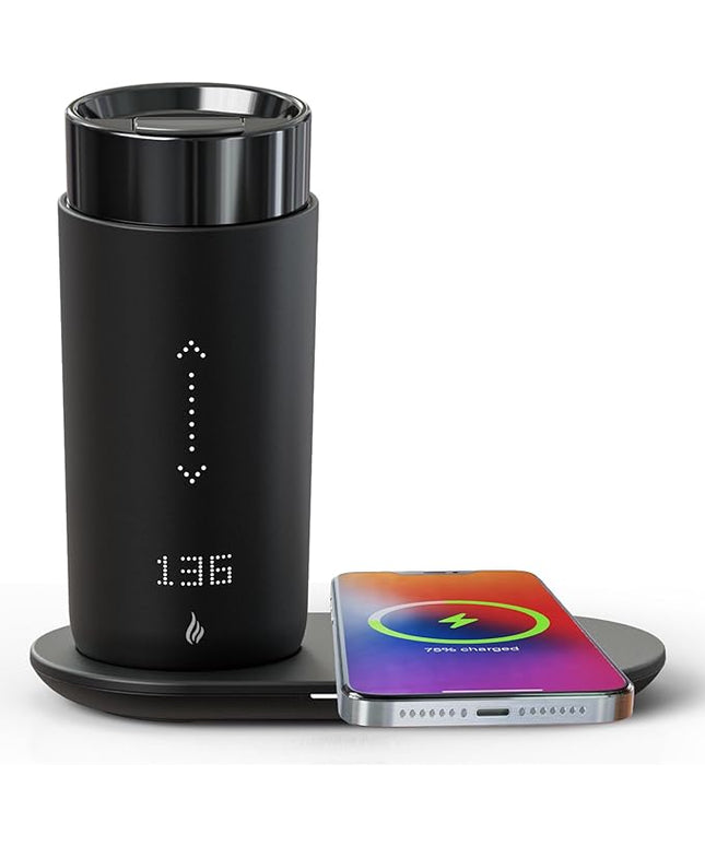 LEGARDLILIU Temperature Control Heated Coffee Mug Smart Self Heating Travel Mug 12 Oz App Controlled Warmer Mug 4-10 Hour LED Display Keep Coffee Hot Fast Wireless Charger Base Iron Black