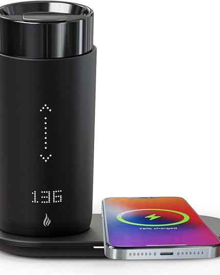 LEGARDLILIU Temperature Control Heated Coffee Mug Smart Self Heating Travel Mug 12 Oz App Controlled Warmer Mug 4-10 Hour LED Display Keep Coffee Hot Fast Wireless Charger Base Dull Black