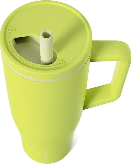 KISSKIND 40 oz Tumbler with Handle and Straw | Lumi Spin Hidden Straw 100% Leakproof Insulated Tumbler | Stainless Steel Water Bottle for Mom, Nurse, Teacher | Green Apple