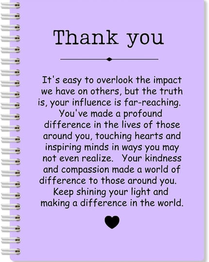 Thank You Purple Hardcover 160 Pages Spiral Notebooks, Funny Thank You Gifts for Women Men Coworkers Leader Mentor, Appreciation Gifts for Employees, Thanksgiving Gifts for Colleagues Leaders