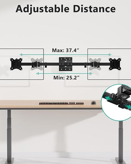 WALI Dual Monitor Wall Mount for 17 to 38 Inch, Ultrawide Monitor Arm for 2 Monitors, Swivel Tilt Computer Wall Mount with Mounting Holes 75x75/100x100, Per Arm Holds Up to 19.8lbs (012ARM-38), Black