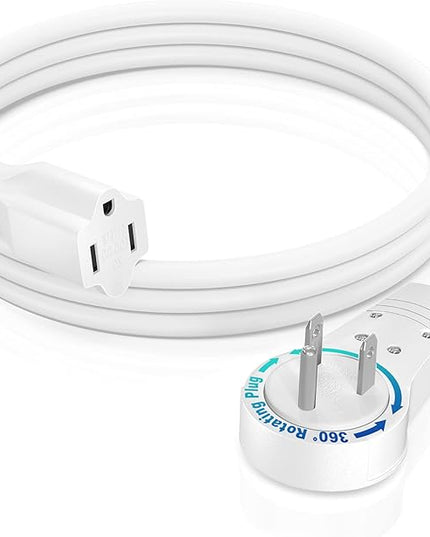 Maximm Cable 3 Feet 14Awg 360° Rotating Flat Plug Extension Cord/Wire, 3 Prong Grounded Wire, Heavy Duty Extension Cord - UL Certified - White