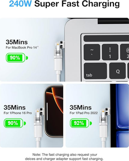 USB C Adapter [3-Pack], PD 240W USB C 90 Degree Adapter, Type C Right Angle Adapter/360 & 180 Degree C to C Adapters for Phone 17/16/15, MacBook Pro/Pad Series, Samsung Galaxy, Tablet, Laptop-White