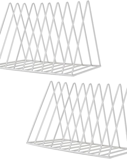 Sooyee 2 Pack 9 Slot White Magazine Holder,Desktop File Sorter Organizer Triangle Bookshelf Decor Home Office