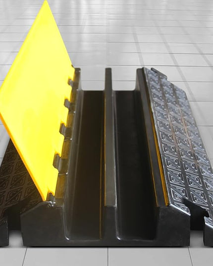 OranLite Large 2-Channel Rubber Floor Cable Protector Ramp, Heavy-Duty Floor Cable Wire Cord Cover Speed Bumps, Driveway Hose Cable Ramp Protective Cover (2 Large Channels)