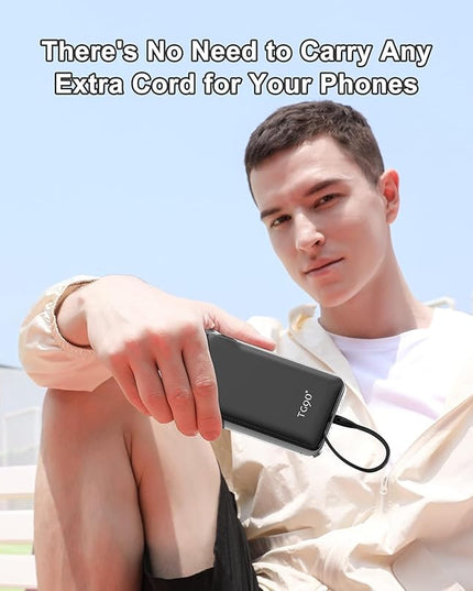 TG90° 2 Pack 10000mAh Portable Charger Slim Power Bank with Built in Cables,Travel Charger Cell Phone External Battery Pack,4 Output External Battery Pack Compatible with iPhone and Android Devices