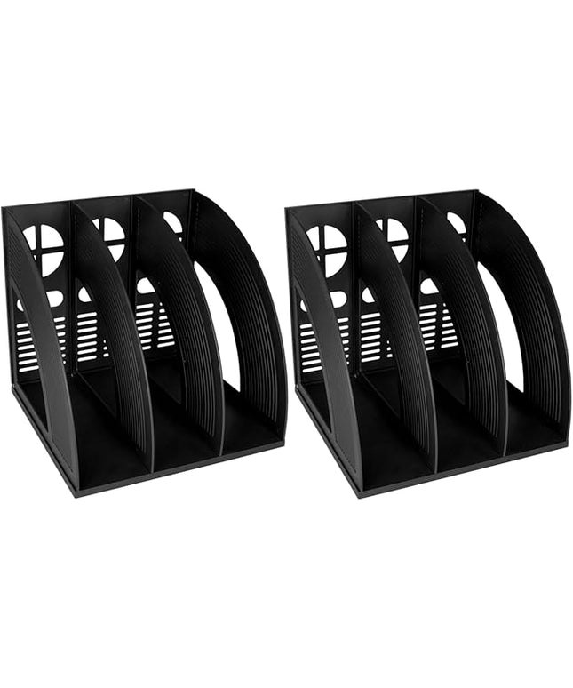 SAYEEC 2Pcs Magazine Holder Plastic File Sorter Binder Holder for Desk Folder Organizer Stand Book Shelf Dividers Vertical Filling Storage Rack Desktop Bookshelf Display Box for Office School (Black)