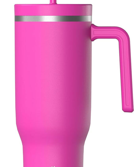 Hydrapeak Voyager 40 Oz Stainless Steel Tumbler with Handle, Insulated Water Bottle With Straw & Lid, Cupholder Friendly Reusable Travel Mug (Fuchsia)