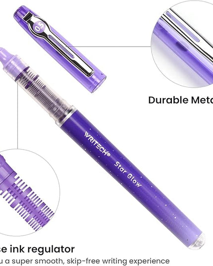 WRITECH Liquid Ink Rollerball Pens: 0.5mm Assorted Color Ink Fine Point Tip Rolling Roller Ball Pen Multicolor No Bleed & Smudge for Journaling Smooth Writing Drawing 4ct