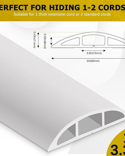Floor Cord Cover 3.3FT Cord Covers for Wires on Floor Protect Wires & Prevent Trip Hazards, Easy to Cut for Home, Office, School, Concerts, Cavity W0.6in x H0.32in