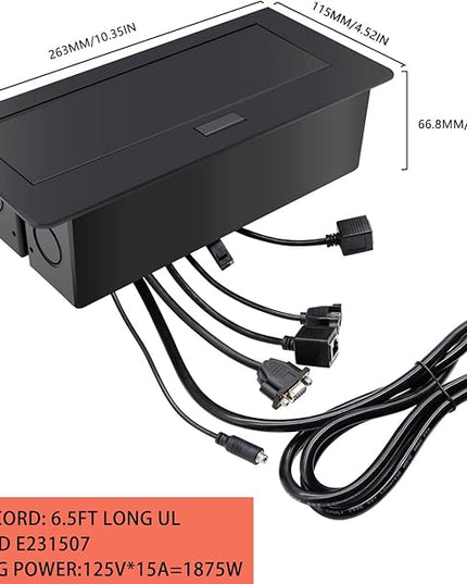 Pop Up Outlet; Pop up Power Strip; Embedded countertop Connection Outlet Box; 2 Power Outlets,HDMI USB VGA 3.5mm Audio Network Port Conference Table Multimedia Outlet Box - Black