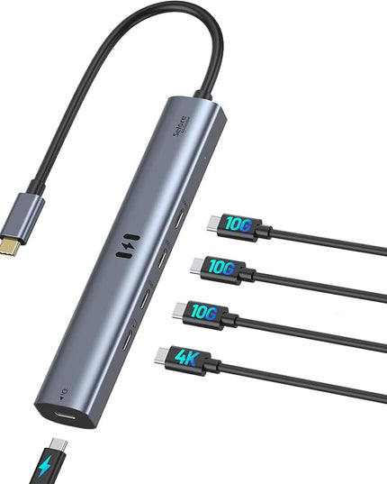 10Gbps USB C Hub with 4K@60Hz Video Display, Selore 5 Ports USB C Splitter, C Port Data Transfer, 100W PD-in Charging, Dongle Multiport Adapter for MacBook Pro, iPad, Dell, HP, and More