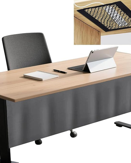 Icegrey 24" Under Desk Privacy Panel with Cable Management Organizer Net Self-Adhesive Modesty Panel for Cord Organizer Pockets and Desk Skirt for Home Office or Standing Workstation, Dark Grey