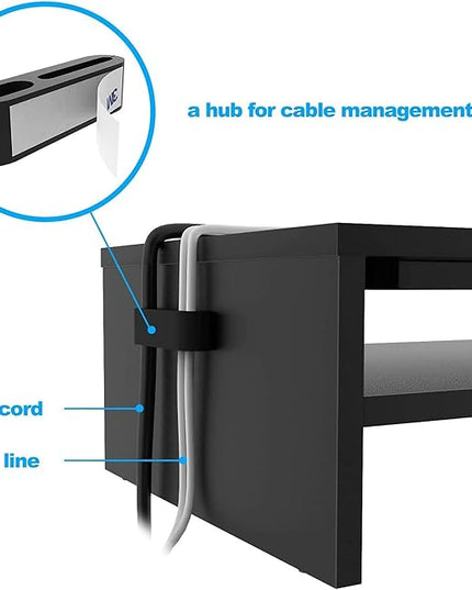 BONTEC Wood Monitor Stand Riser, 2-Tier Desktop Organizer with Storage, Ergonomic Computer Stand for Desk, Cable Management, Cellphone Holder, 21.3 Inch Shelf, Black