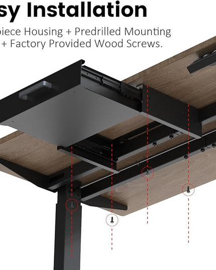 UNITEDPOWER Under Desk Drawer Storage, Pull-Out Office Hidden Counter Drawer, Metal Sliding Organizer Mount Below Table for Standing Electric Adjustable Height Desk, Black