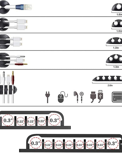 N NOROCME 192 PCS Cable Management Kit 4 Wire Organizer Sleeve,11 Cable Holder,35Cord Clips 10+2 Roll Cable Organizer Straps and 100 Fastening Cable Ties for Computer TV Under Desk, black,clear