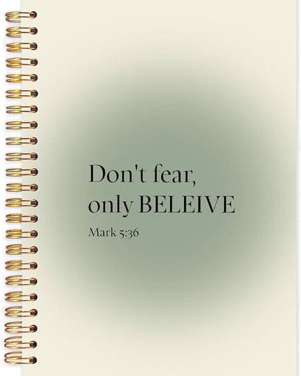 Sage Green Aura Christian Spiral Journal Notebook 5.5x8.3in, Bible Verse Journal for Woman, Don't Fear Only Believe Religious Spiritual Notebooks for Note Taking, Hardcover Notebook