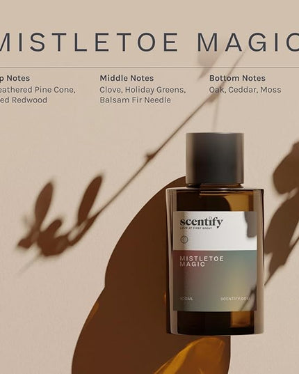 Scentify Holiday Mistletoe Magic Aroma Oil Christmas Refill Scent for Oil Diffusers - Pine, Oak, Moss, Clove, Cedar - Luxurious Relaxing Aromatherapy Fragrance 100ml, 3.38oz