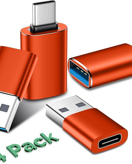 Temdan USB to USB C Adapter,Car Charger OTG Converter Compatible with MacBook Pro Air 2024,Samsung Notebook and More Type C,for iPhone 17 16 15 Air Plus Pro Max,OTG Adapters-Orange