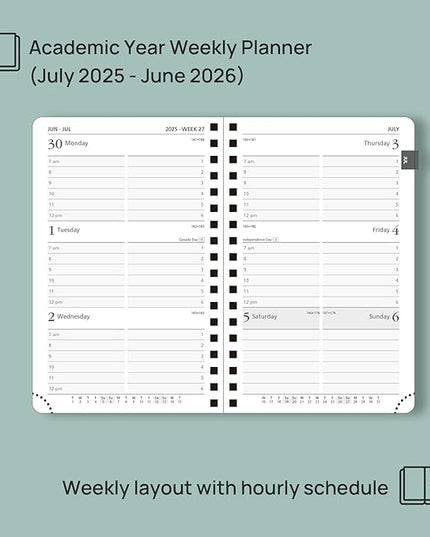 POPRUN Pocket Planner 2025-2026 (Spiral Hardcover - 4''x 6.25''), Daily Weekly and Monthly (July 2025 - June 2026) with Hourly Time Slots, for Purse, 100 GSM - Black