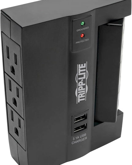 TRIPP LITE 6 Outlet Surge Protector Power Strip, 3 Rotatable Outlets, Wall Tap/Direct Plug in, 1200 Joules, 2 USB Charging Ports, Limited Warranty & $20, 000 Insurance (SWIVEL6USB), Black