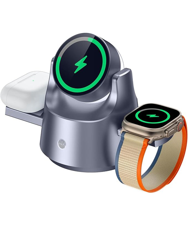 4-in-1 Magnetic Wireless Charging Station with Night Light – Fast Charger Dock for iPhone 17/16/15/14/13, Apple Watch, AirPods – Adjustable Angle MagSafe-Compatible Desk & Bedside Charging Stand