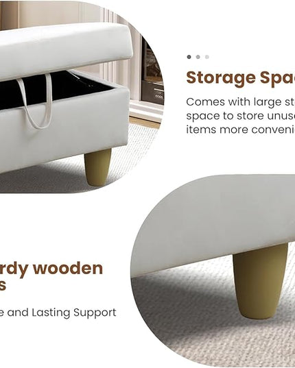 Simple Deluxe Ottoman with Storage, 28.5''Upholstered Foot Rest Stool for Living Room, Bedroom, Entryway, Multi-Functional Storage Ottoman Bench with Hinged Lid, White