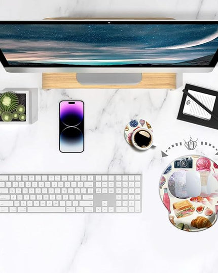 Ergonomic Mouse Pad with Wrist Support,Mouse Pad with Wrist Rest,Relieve Wrist Pain Mousepad Non-Slip Rubber Base,Mouse Pads for Desk,Computers,Laptop,Office,Home,Accessories Pink Stickers