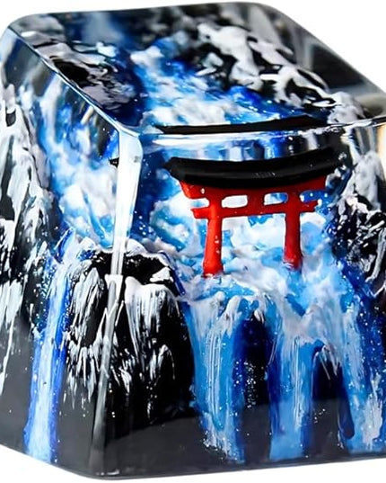 Japanese Shrine Red Torii Gate Artisan Keycap with Winter Waterfall R1 SA Profile Custom Keycaps 1U ESC Handmade Gaming Resin Key Cap Cherry MX Switch Compatible Mechanical Keyboard Japan Lover Gift