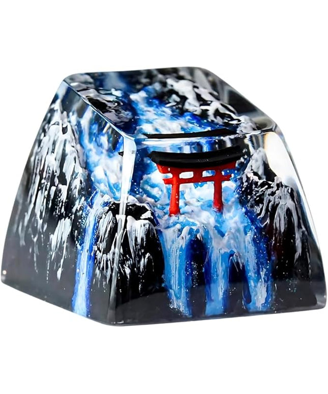 Japanese Shrine Red Torii Gate Artisan Keycap with Winter Waterfall R1 SA Profile Custom Keycaps 1U ESC Handmade Gaming Resin Key Cap Cherry MX Switch Compatible Mechanical Keyboard Japan Lover Gift
