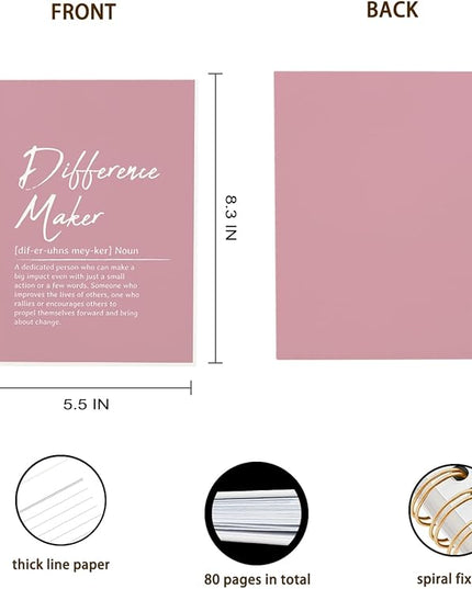 OXW Pink Meeting Notebooks for Work, Difference Maker Gift Office Work Notebook Journal for Writing Note Taking, Thank You Gifts for Women Men Leader Boss Mentor Manager Principal, 5.5"x8.3"