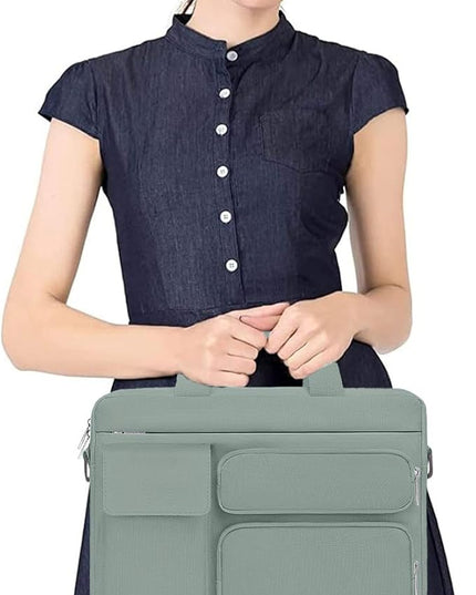 MOSISO Laptop Shoulder Bag 15.6 inch, 15-15.6 inch Computer Bag Compatible with MacBook Pro 16 inch, HP, Dell, Lenovo, Notebook with 2 Raised&1 Flapover&1 Horizontal Pocket&Handle&Belt, Antique Green