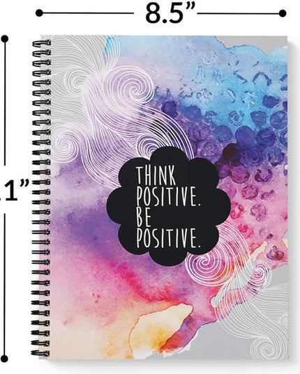 Softcover Think Positive 8.5" x 11" Motivational Spiral Notebook/Journal, 120 College Ruled Pages, Durable Gloss Laminated Cover, Black Wire-o Spiral. Made in the USA