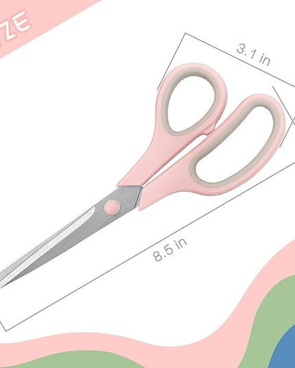 LONGKEY Scissors 8.5 Inch scissors all purpose Bulk Set of 3, Scissors for Office Home School Craft Supplies, Soft Comfort-Grip Right/Left Hand