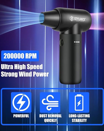 Compressed Air Duster - Barber Blower, Electric Duster, 3 Gear Mini Portable Jet Dry Air Blower, Cordless Vacuum Cleaner, for PC, Office,Salon, Fan, Laptop, Keyboard, Car (Black)