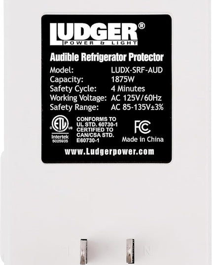 Ludger Power Surge Protector for Appliances (LUDX-SRF-AUD), ETL Certified, Appliance Surge Protector Refrigerator 90 Degrees, Connects to All Types of AC, Unique Side Socket, Audible Alarm