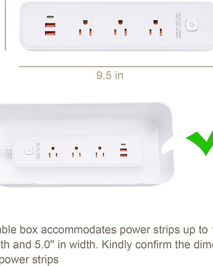 Cable Management Box, Premium Cord Organizer Box to Hide Surge Protector on Desk, Power Strip Cover for TV Computer Home Router Office (White)