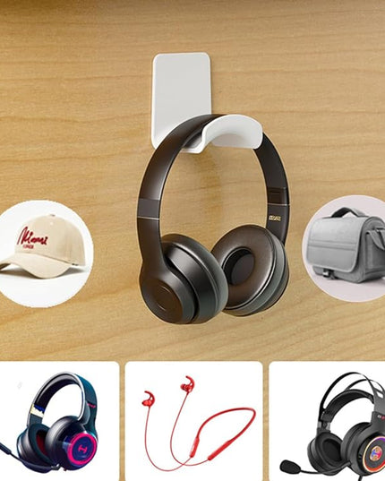 Nalegtocw Headphone Stand,Sticky Headset Hanger Adhesive Headphone Holder Hook Mount,4 Pcs Headset Stand Holder Clip Under Desk,White