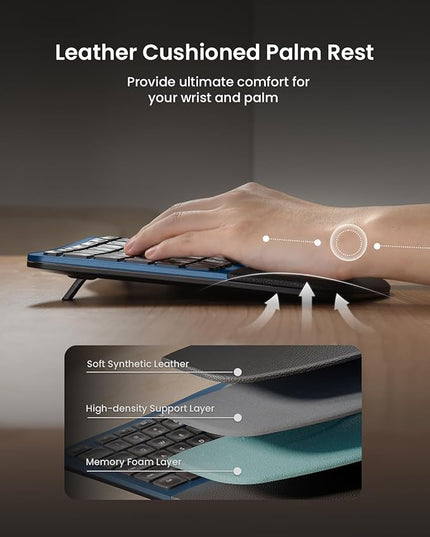 ProtoArc Ergonomic Wireless Keyboard Mouse, EKM01 Plus Full Size Ergo Bluetooth Keyboard Mouse Combo, Split Design, Wrist Rest, Multi-Device, Rechargeable, for Windows/Mac OS - Blue