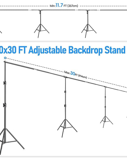 EMART Back Drop Adjustable Stand,30X10ft Backdrop Stand Heavy Duty Photography Background Support System Kit with 300° Angle Rotatable Connector and 12 Spring Clamps for Parties,Wedding,Photo Studio