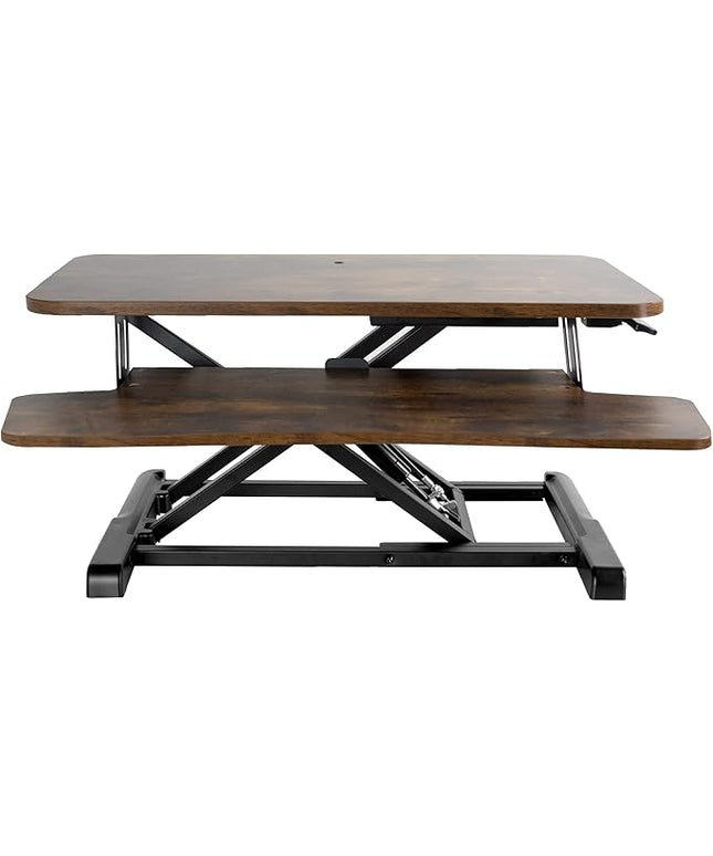 VIVO 28 inch Desk Converter, K Series, Height Adjustable Sit to Stand Riser, Dual Monitor and Laptop Workstation with Keyboard Tray, Rustic Vintage Brown Top, Black Frame, DESK-V028KN