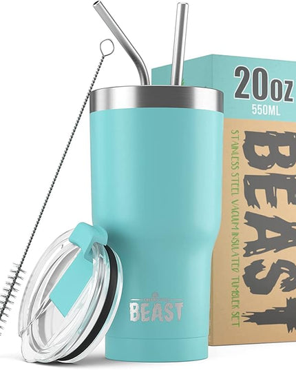 Beast 20 oz Tumbler Stainless Steel Vacuum Insulated Coffee Ice Cup Double Wall Travel Flask (Aquamarine Blue)